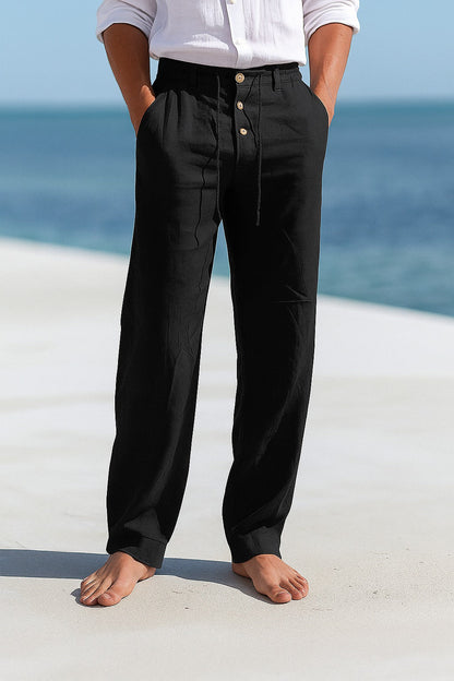 Heren Lange Broek met Knoopsluiting en Trekkoord Tailleband