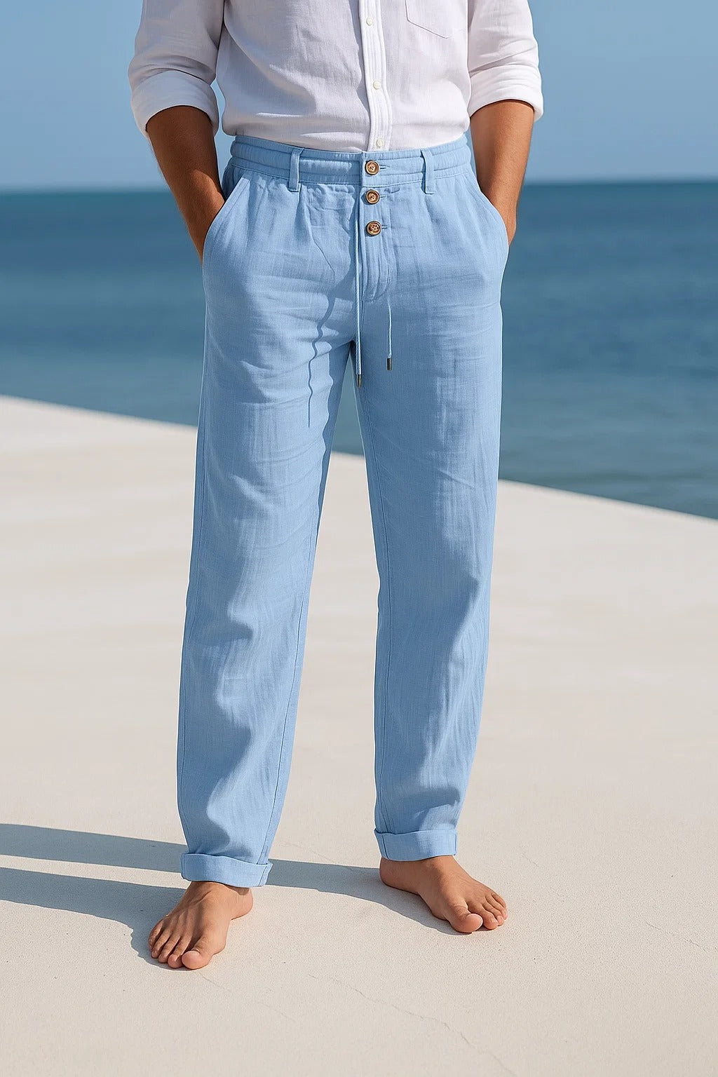 Heren Lange Broek met Knoopsluiting en Trekkoord Tailleband
