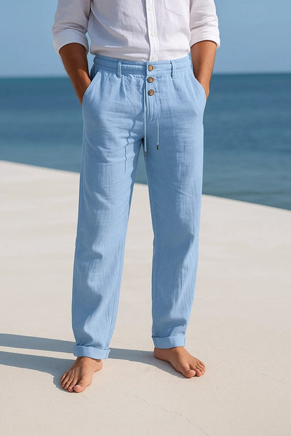 Heren Lange Broek met Knoopsluiting en Trekkoord Tailleband