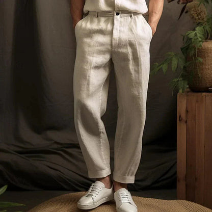 Heren Lange Broek met Omslag, Zijzakken en Knoopsluiting Beige