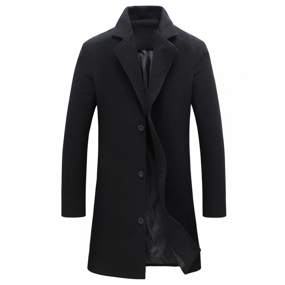 Heren Lange Winterjas met Revers en Knoopsluiting Slim Fit