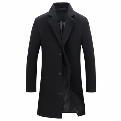 Heren Lange Winterjas met Revers en Knoopsluiting Slim Fit