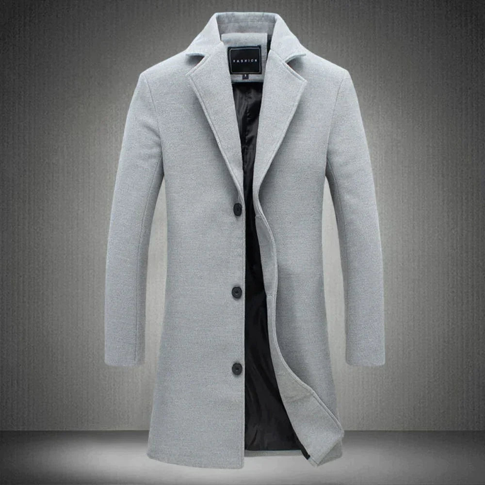 Heren Lange Winterjas met Revers en Knoopsluiting Slim Fit Lichtgrijs