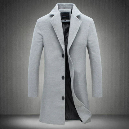 Heren Lange Winterjas met Revers en Knoopsluiting Slim Fit Lichtgrijs