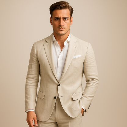 Heren Lichtgewicht Slim Fit Blazer met Eénknoopssluiting Beige