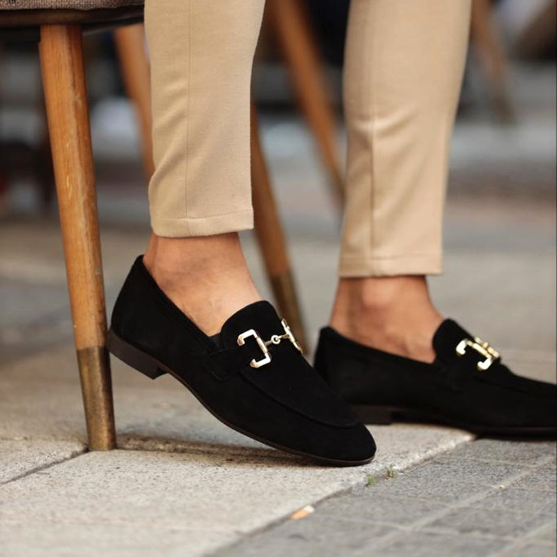 Heren Loafers met Gouden Horsebit Detail en Instapper Neus