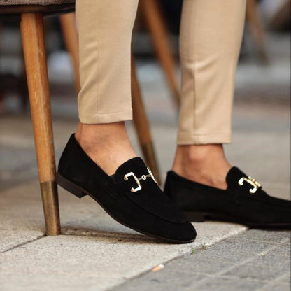 Heren Loafers met Gouden Horsebit Detail en Instapper Neus