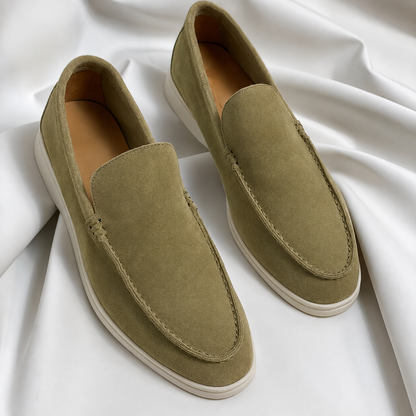 Heren Loafers Slip-On met Ronde Neus en Witte Zool Beige