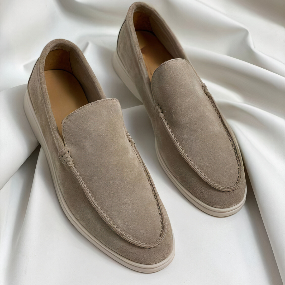 Heren Loafers Slip-On met Ronde Neus en Witte Zool Beige