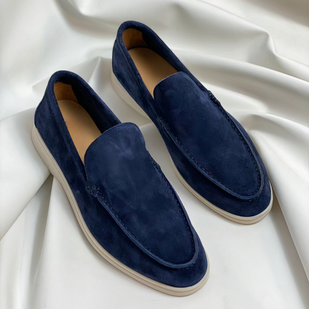 Heren Loafers Slip-On met Ronde Neus en Witte Zool Donkerblauw