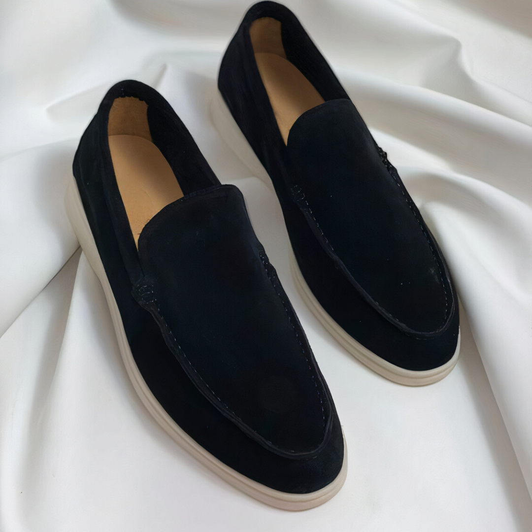 Heren Loafers Slip-On met Ronde Neus en Witte Zool Zwart