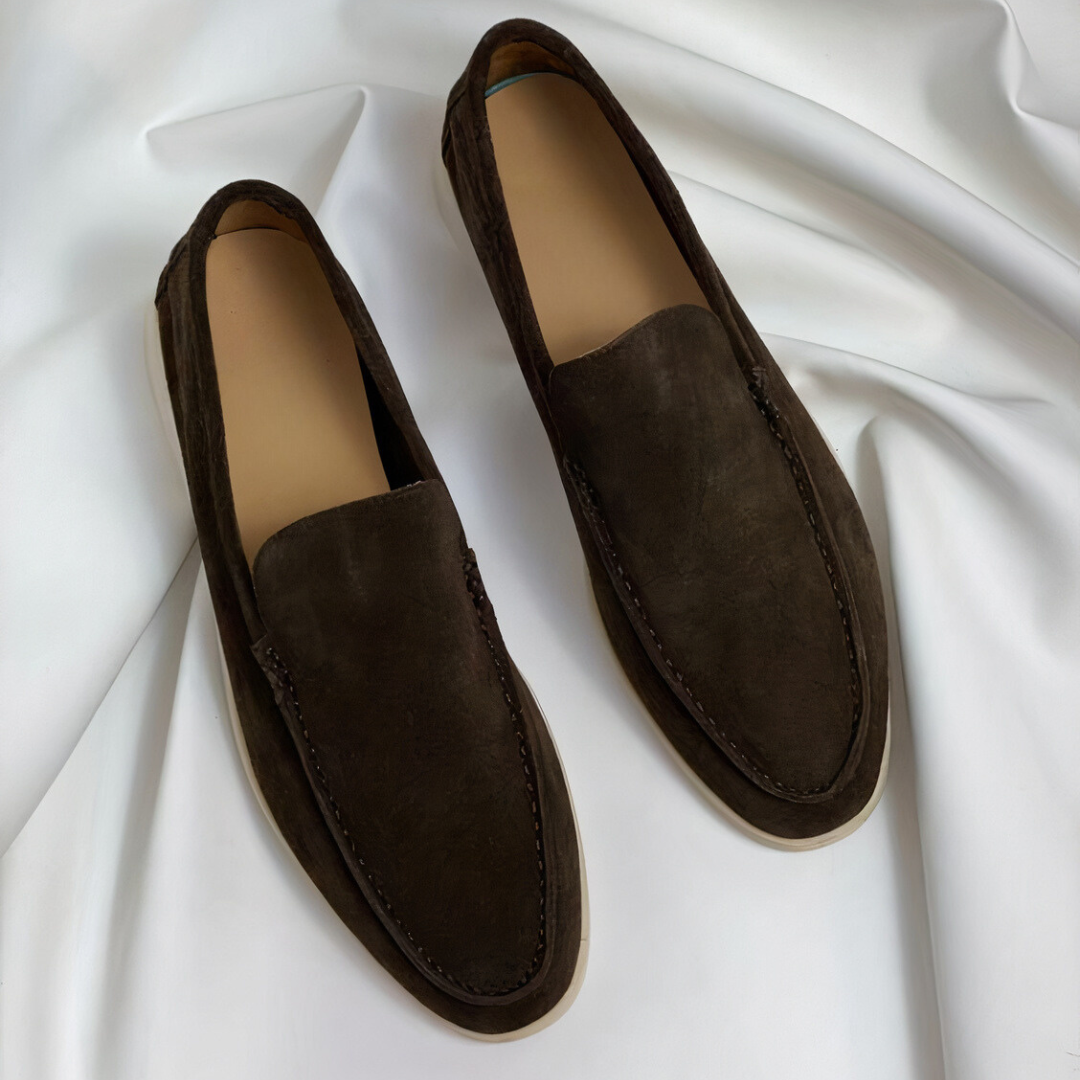 Heren Loafers Slip-On met Ronde Neus en Witte Zool Bruin