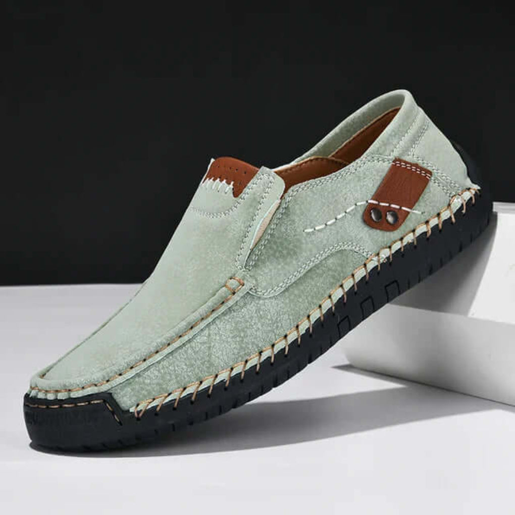 Heren Loafers Slip-On met Stiksel Detail en Vlakke Zool Groen