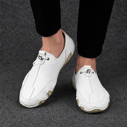 Heren Loafers Slip-on met Trekkoord en Gestructureerde Neus Wit