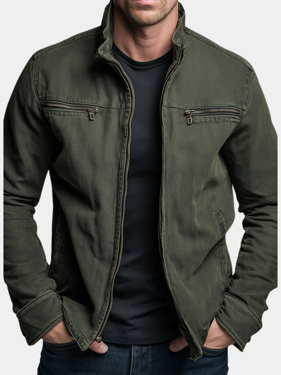 Heren Militaire Jack met Staande Kraag en Ritssluitingen