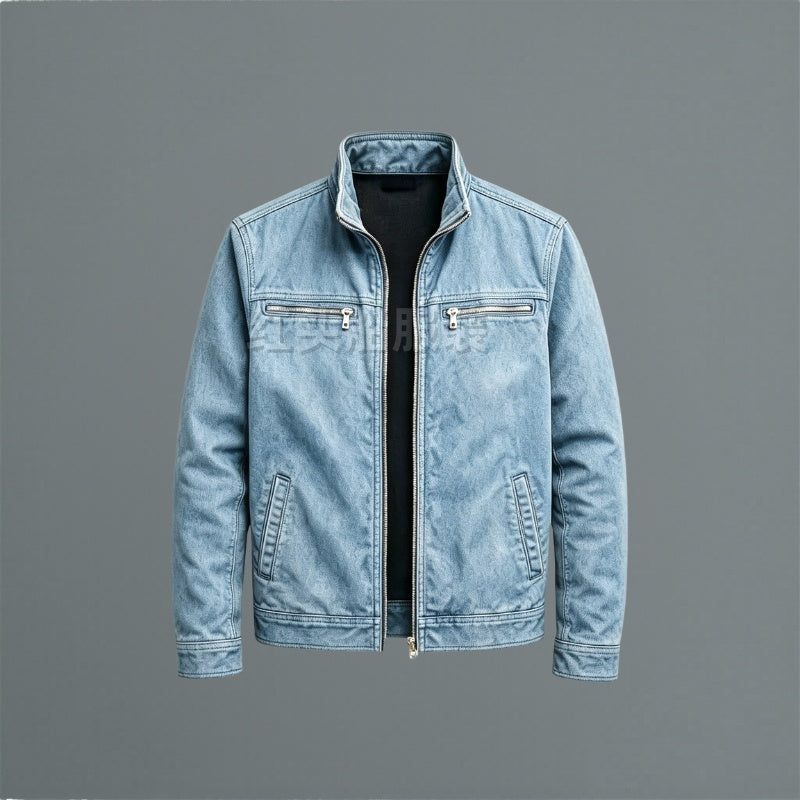 Heren Militaire Jack met Staande Kraag en Ritssluitingen Blauw