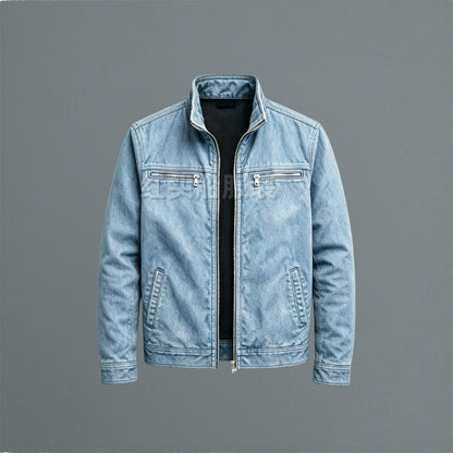 Heren Militaire Jack met Staande Kraag en Ritssluitingen Blauw