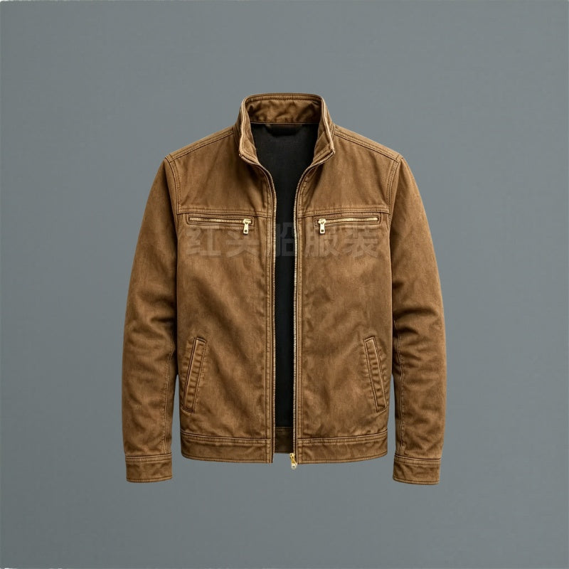 Heren Militaire Jack met Staande Kraag en Ritssluitingen Bruin