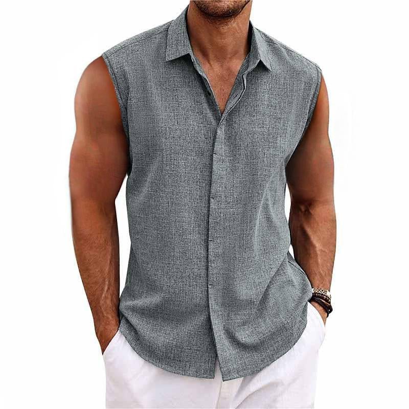 Heren Mouwloos Shirt met Klassieke Kraag en Knoopsluiting Grijs