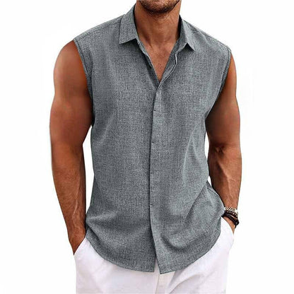 Heren Mouwloos Shirt met Klassieke Kraag en Knoopsluiting Grijs