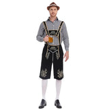 Heren Oktoberfest Kostuum met Lederhosen Shorts, Bretels en Geruit Overhemd