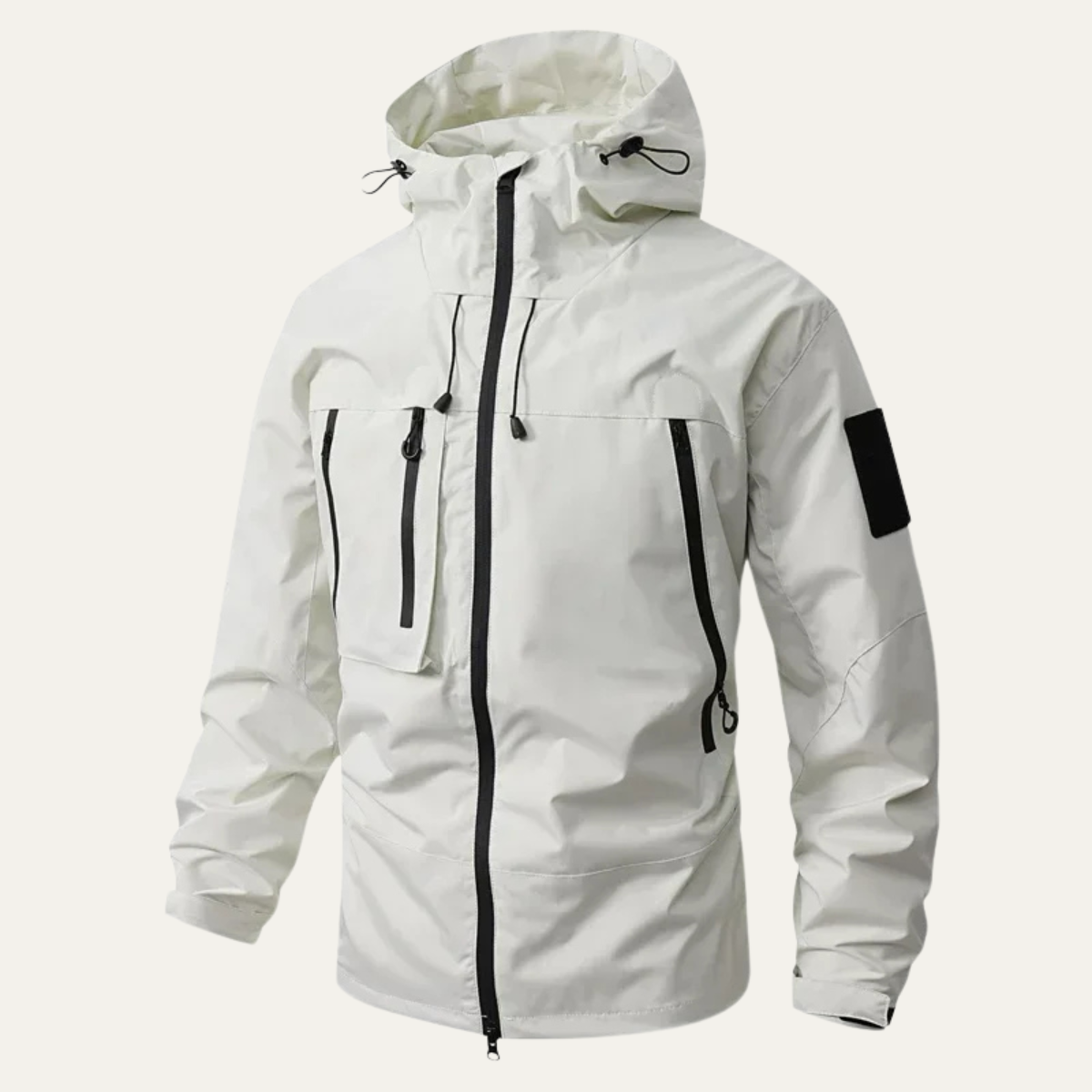 Heren Outdoor Jacket met Capuchon en Ritssluiting Regular Fit Ivoor