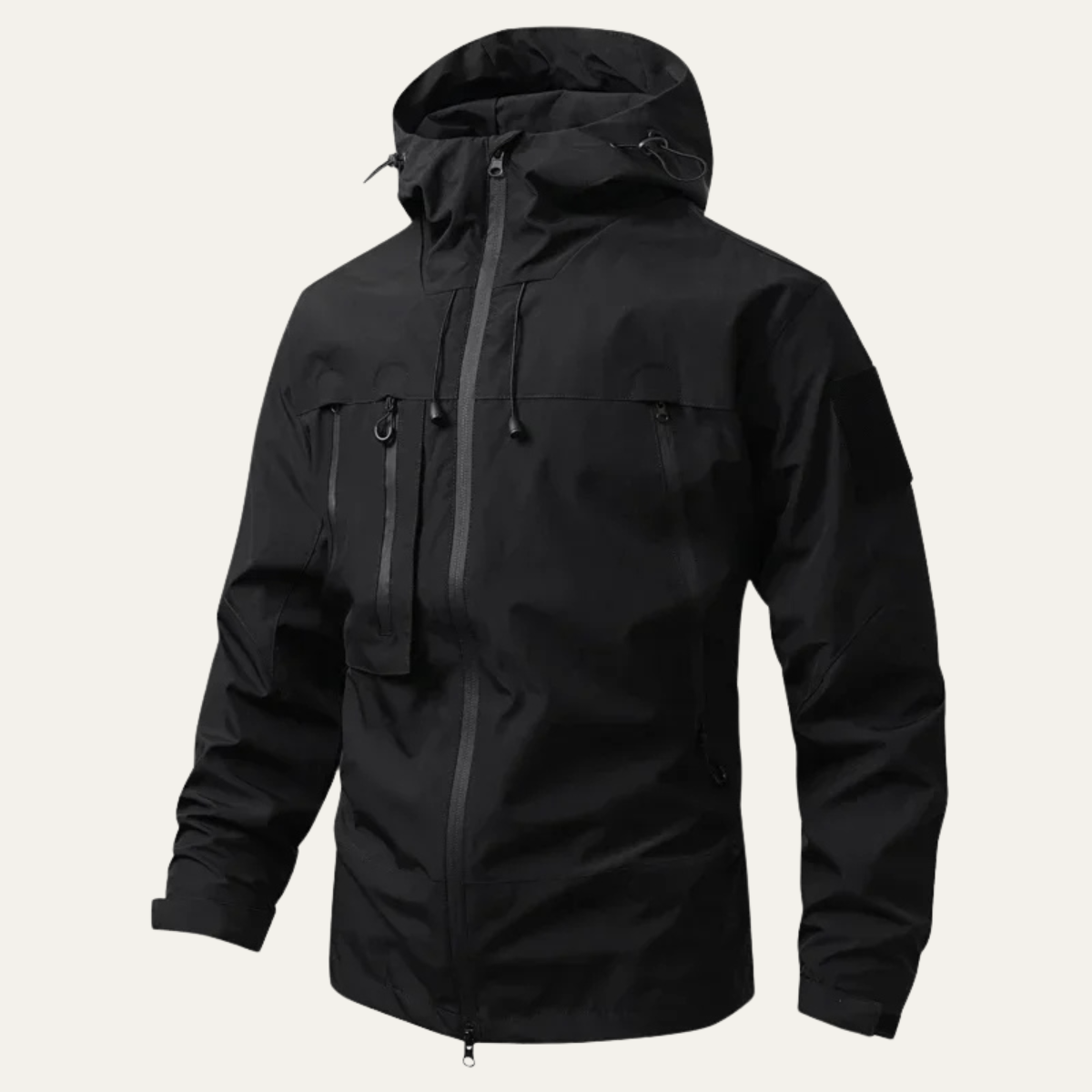Heren Outdoor Jacket met Capuchon en Ritssluiting Regular Fit Zwart
