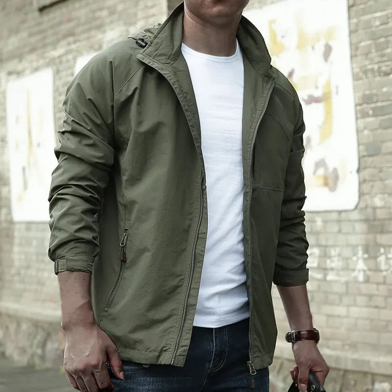 Heren Outdoor Jacket met Capuchon en Ritszakken Groen