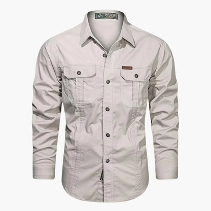 Heren Outdoor Shirt Lange Mouw met Dubbele Borstzakken en Knoopsluiting Beige