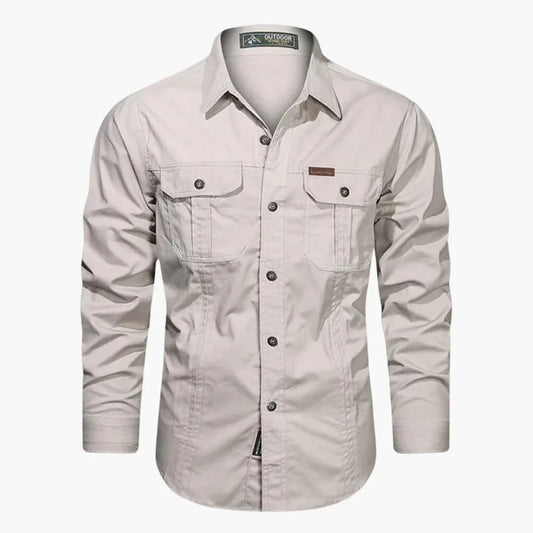 Heren Outdoor Shirt Lange Mouw met Dubbele Borstzakken en Knoopsluiting Beige