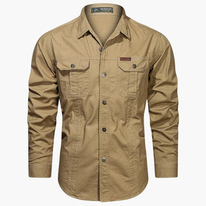 Heren Outdoor Shirt Lange Mouw met Dubbele Borstzakken en Knoopsluiting Khaki