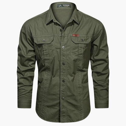 Heren Outdoor Shirt Lange Mouw met Dubbele Borstzakken en Knoopsluiting Legergroen