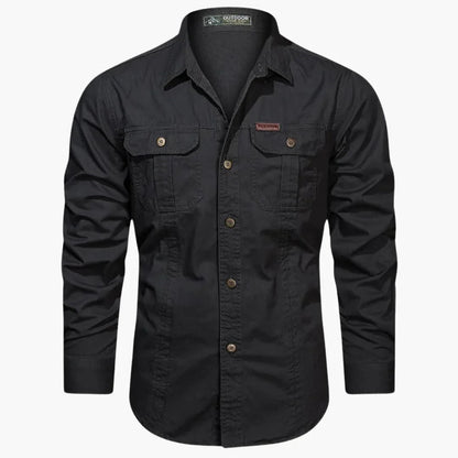 Heren Outdoor Shirt Lange Mouw met Dubbele Borstzakken en Knoopsluiting Zwart