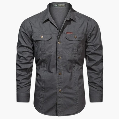Heren Outdoor Shirt Lange Mouw met Dubbele Borstzakken en Knoopsluiting Donkergrijs
