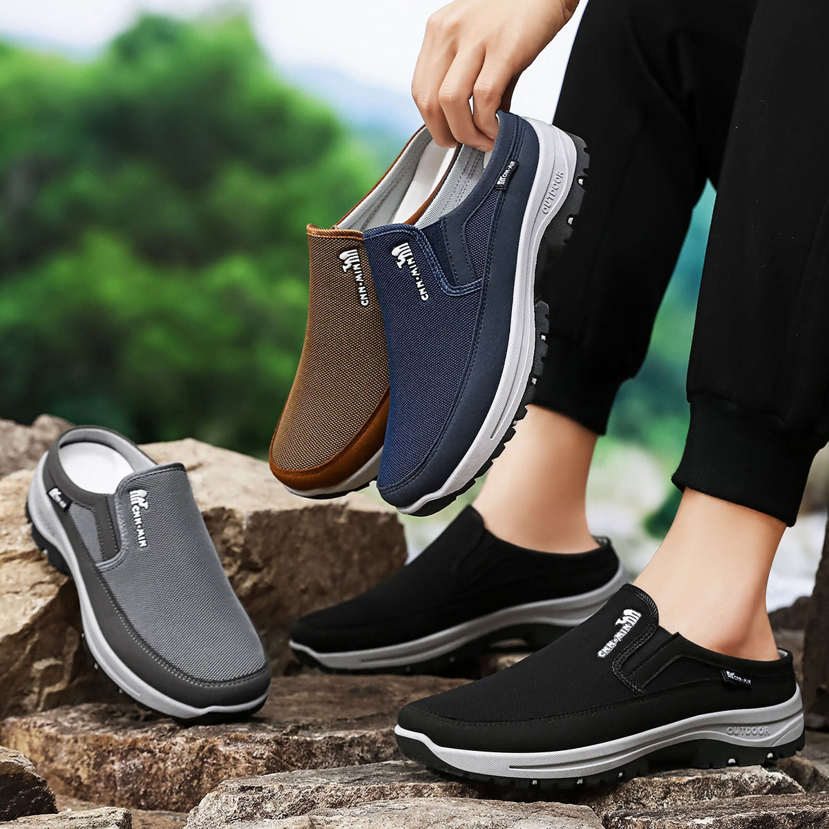 Heren Outdoor Slip-on Clogs met Memory Voetbed en Profielzool