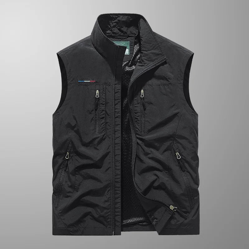 Heren Outdoor Vest met Staande Kraag en Meerdere Ritszakken Zwart
