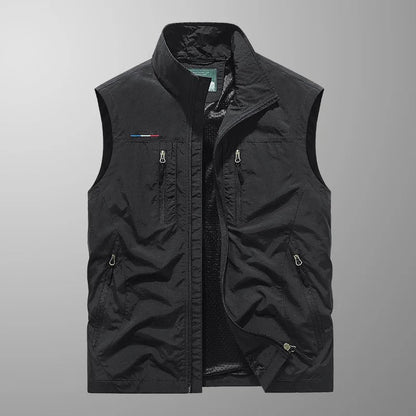 Heren Outdoor Vest met Staande Kraag en Meerdere Ritszakken Zwart