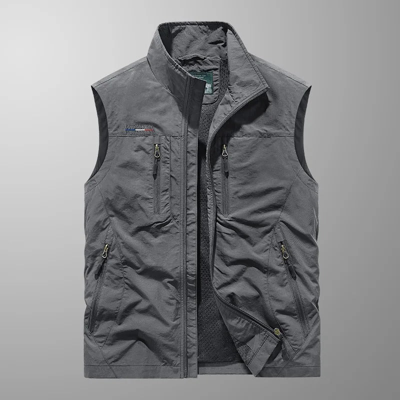 Heren Outdoor Vest met Staande Kraag en Meerdere Ritszakken Grijs