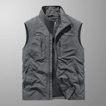 Heren Outdoor Vest met Staande Kraag en Meerdere Ritszakken Grijs