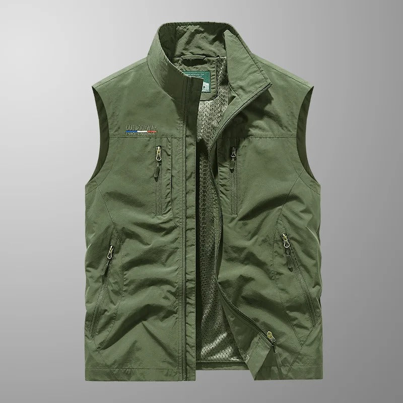 Heren Outdoor Vest met Staande Kraag en Meerdere Ritszakken Groen