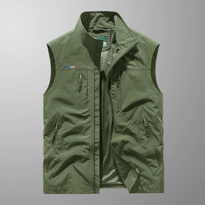 Heren Outdoor Vest met Staande Kraag en Meerdere Ritszakken Groen