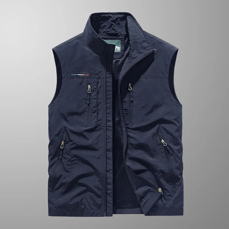 Heren Outdoor Vest met Staande Kraag en Meerdere Ritszakken Marineblauw