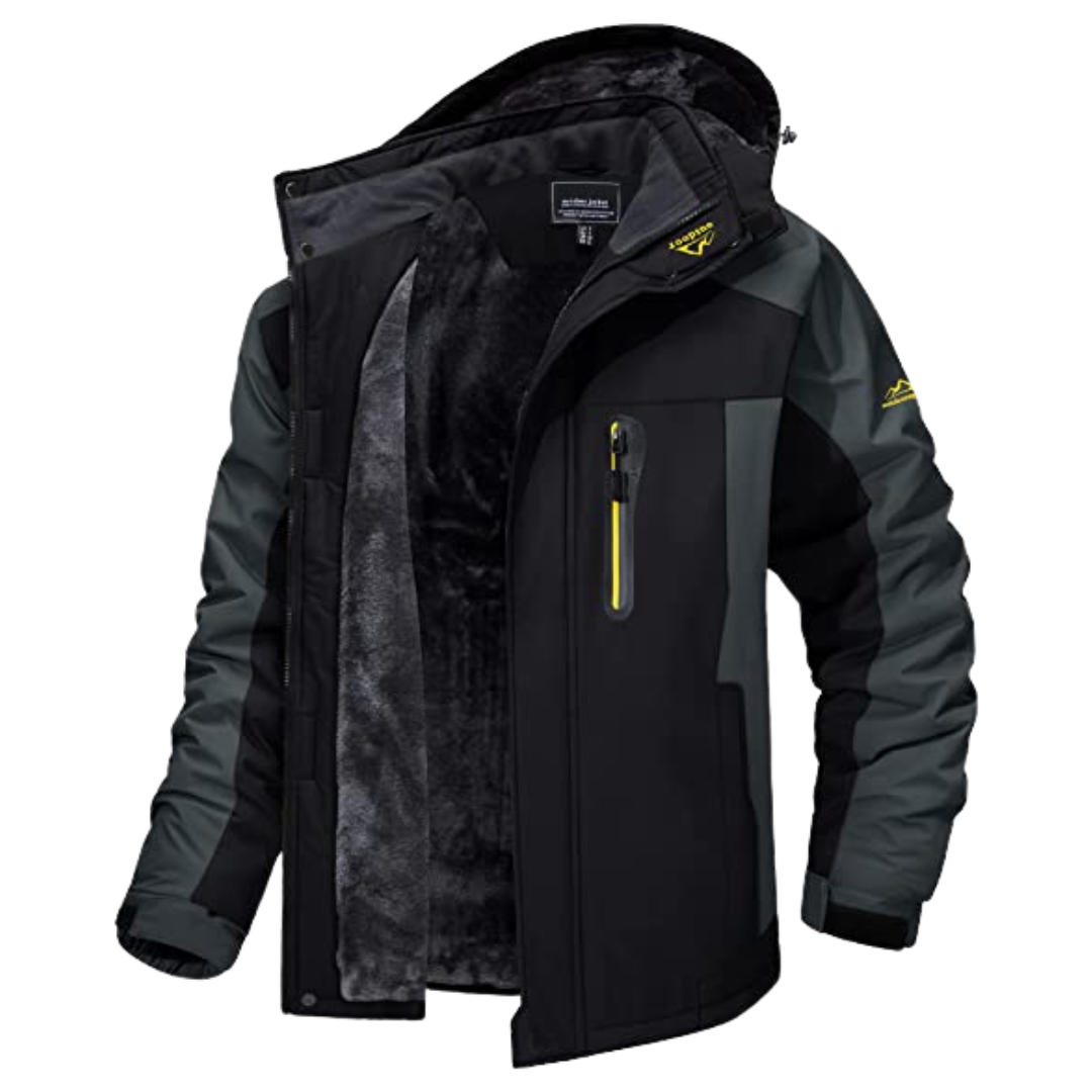 Heren Outdoor Winterjas met Capuchon en Fleece Voering Zwart
