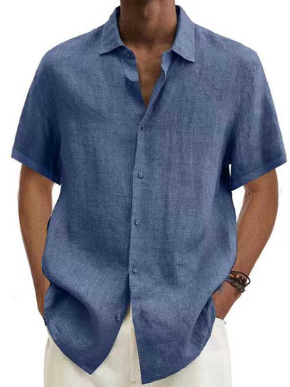 Heren Overhemd Korte Mouw met Klassieke Kraag en Knoopsluiting Blauw