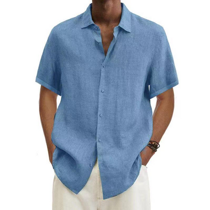 Heren Overhemd Korte Mouw met Klassieke Kraag en Knoopsluiting Lichtblauw