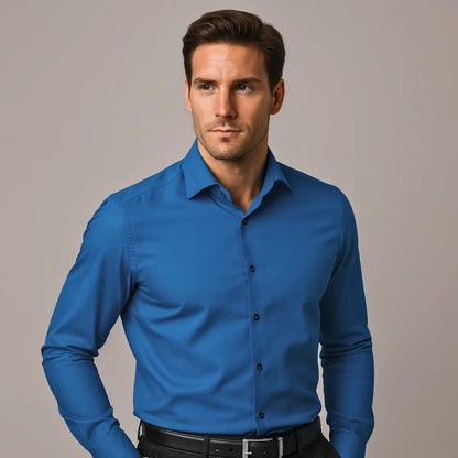 Heren Overhemd Lange Mouw Kreukvrij met Cutaway Kraag Slim Fit Turquoise