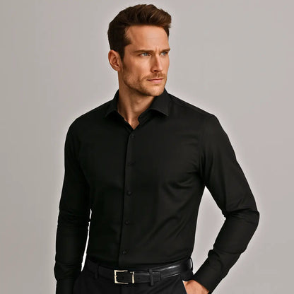 Heren Overhemd Lange Mouw Kreukvrij met Cutaway Kraag Slim Fit Zwart