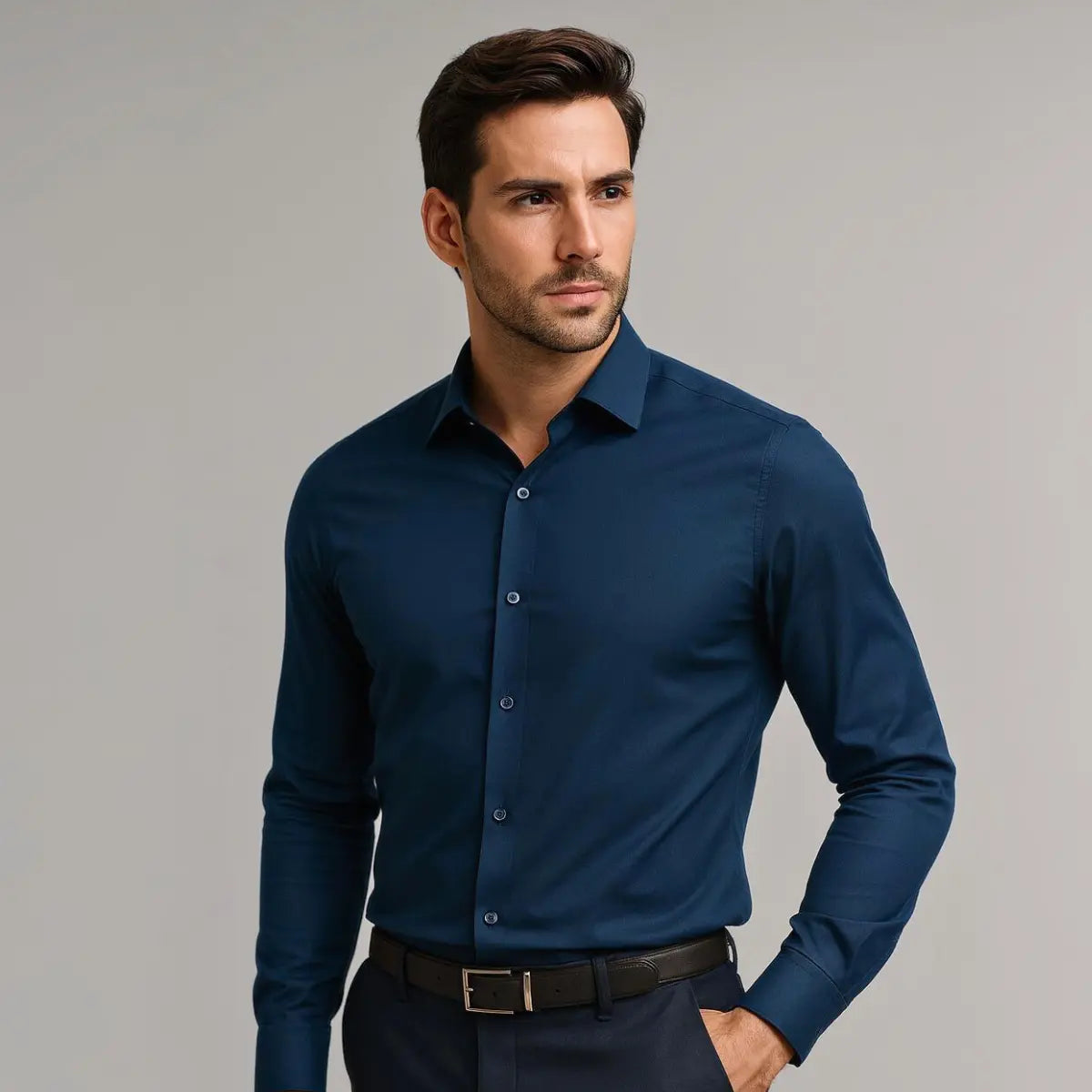 Heren Overhemd Lange Mouw Kreukvrij met Cutaway Kraag Slim Fit Marineblauw