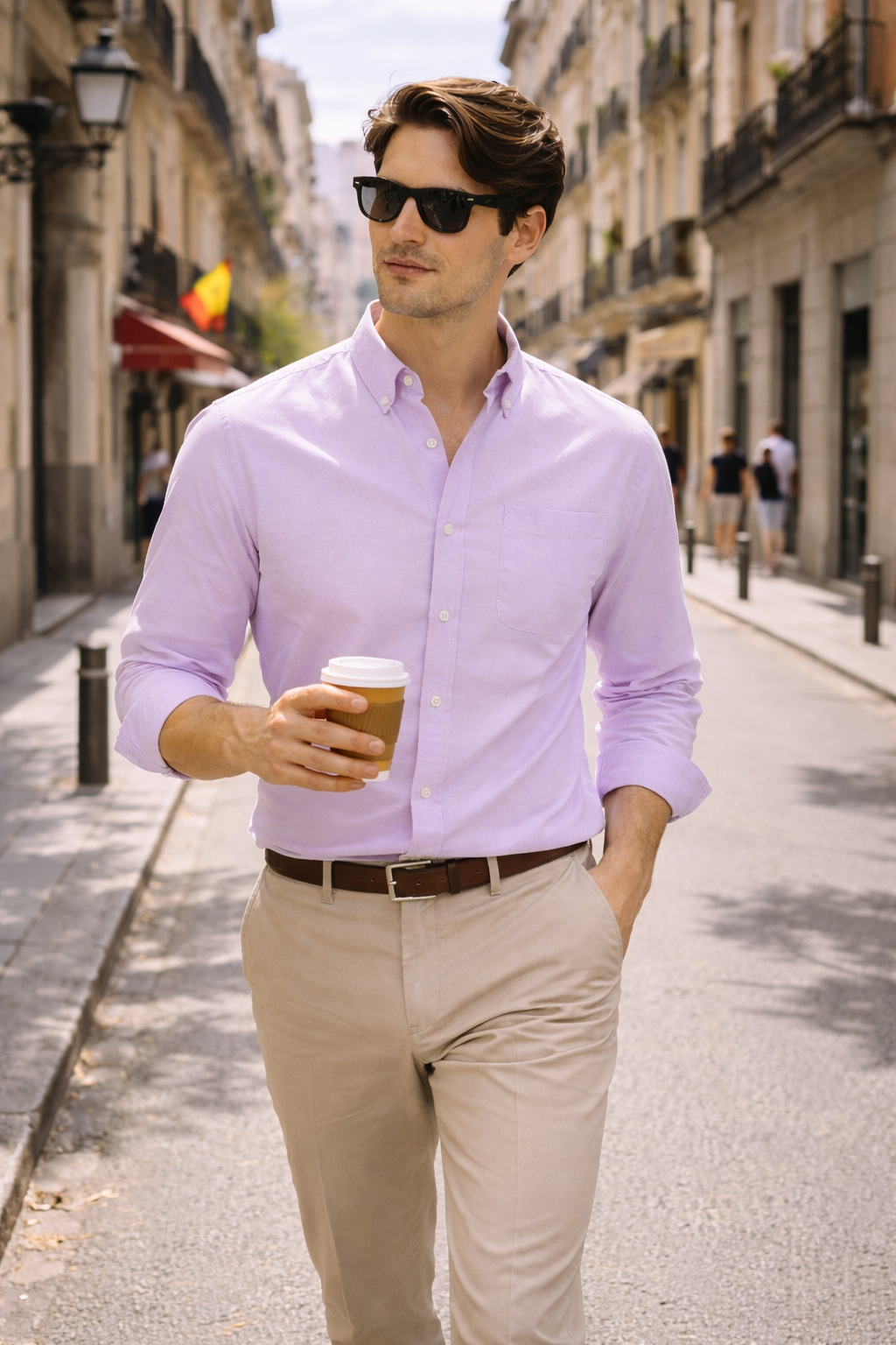Heren Overhemd Lange Mouw met Button-down Kraag en Borstzak