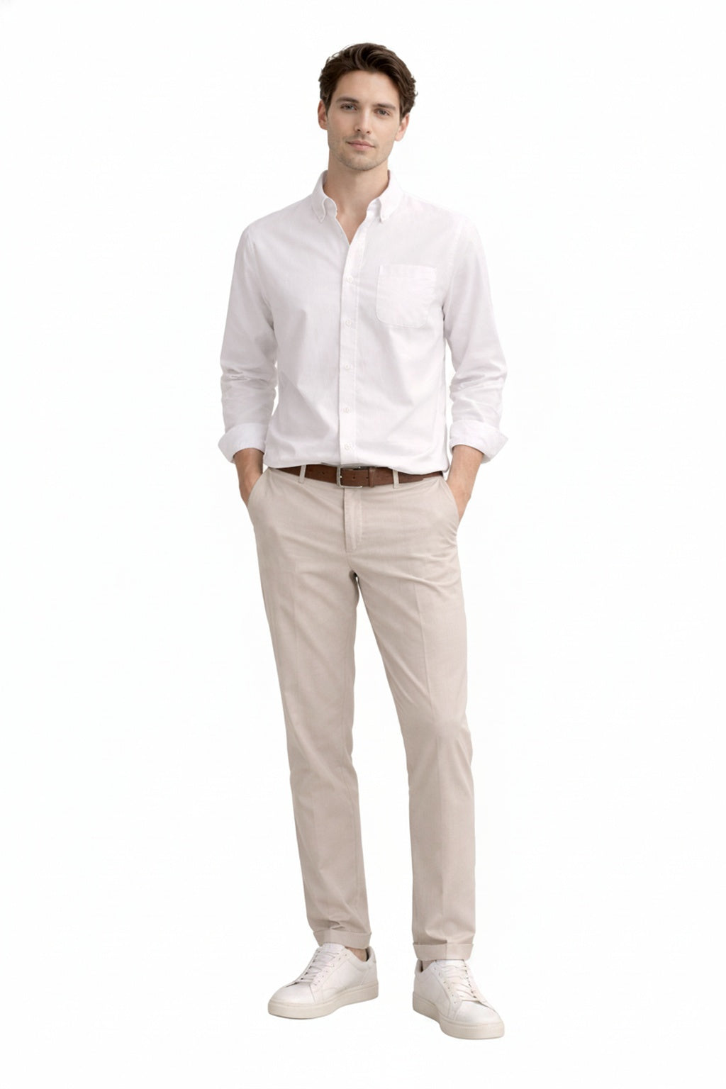 Heren Overhemd Lange Mouw met Button-down Kraag en Borstzak